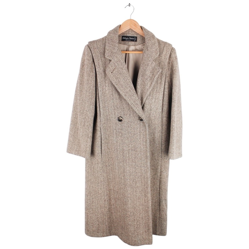 Vintage Wellington Wool Herringbone Overcoat Long Brown  Women's Size Medium